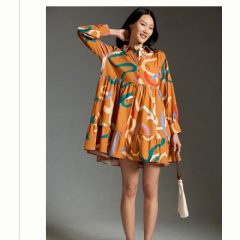 Maeve Vibrant Orange Patterned Mini Dress small excellent like new shape